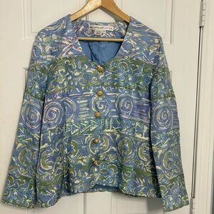 Anne Crimmins 100% Silk‎ Vintage Jacket Lite Blue & Green Size 12